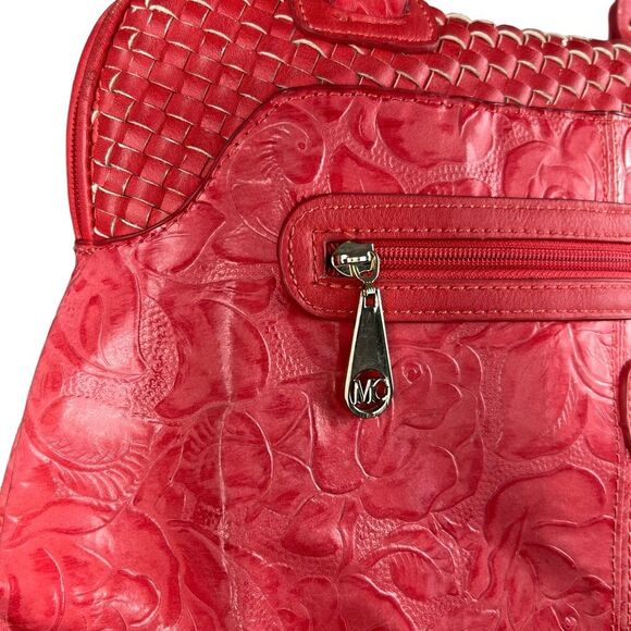 MC Coral Pink Purse Shoulder Bag Large Embossed Faux Leather - Picture 3 of 16
